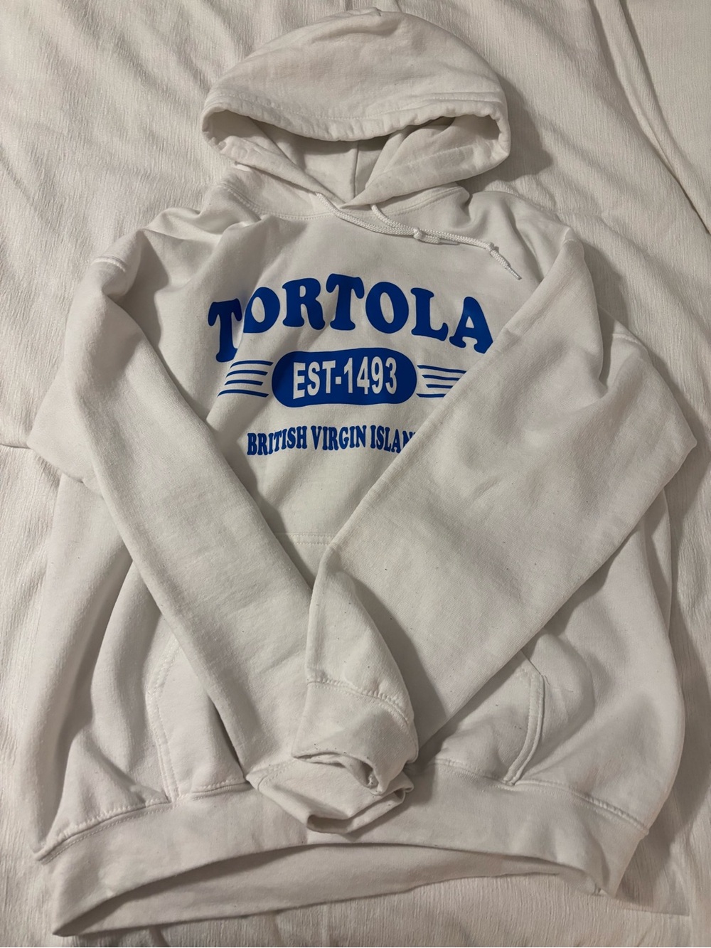 Gildan White Hoodie with Blue Tortola Graphic